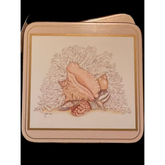 Set of 6 Pimpernel Coasters Shells Coastal Beach Ocean Maria Ryan Deluxe Finish - Picture 5 of 12